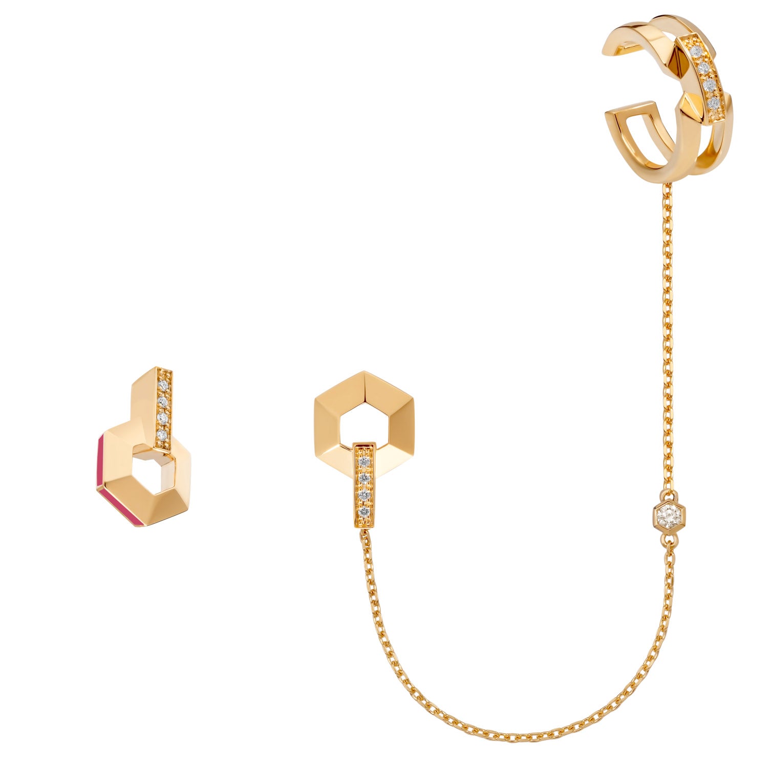 Small Earrings with Ear Cuff and Diamonds