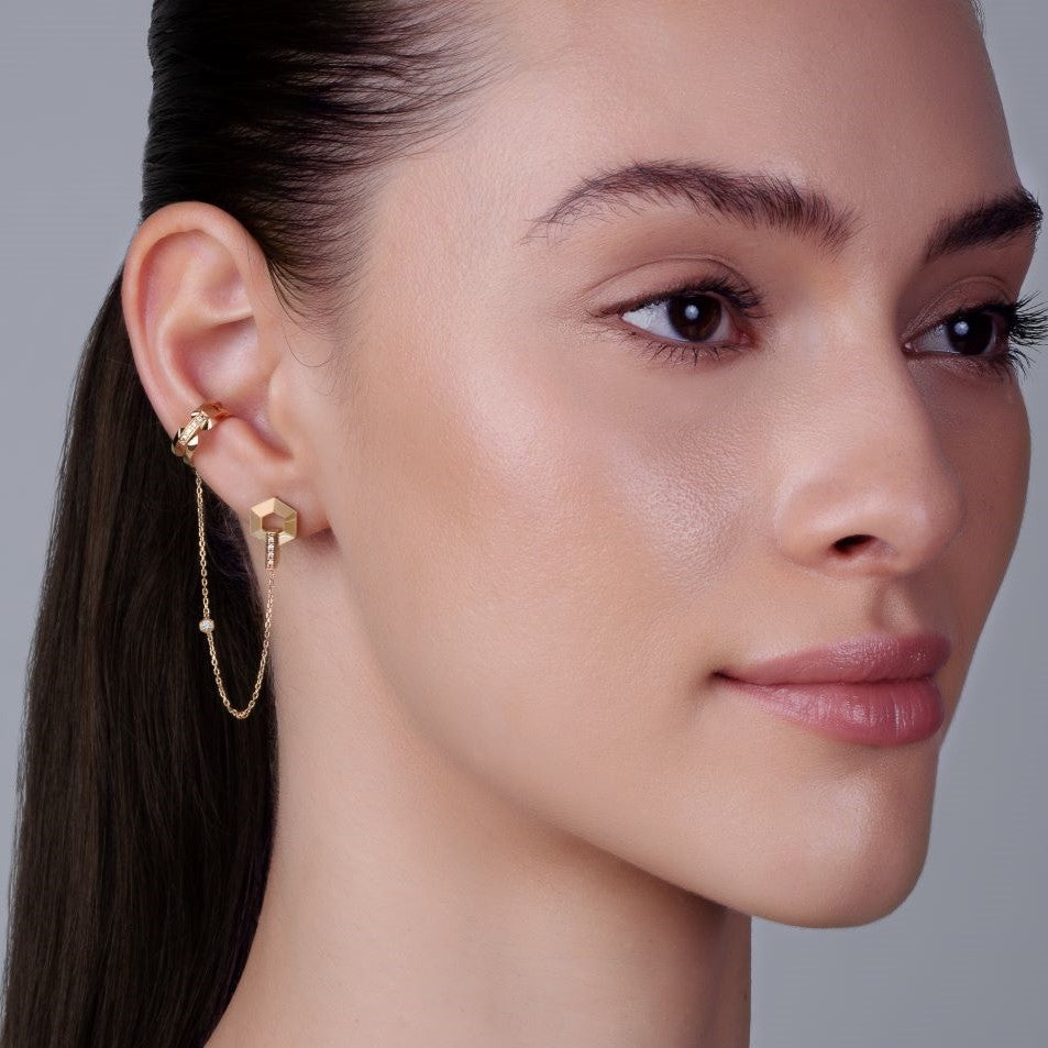 Small Earrings with Ear Cuff and Diamonds