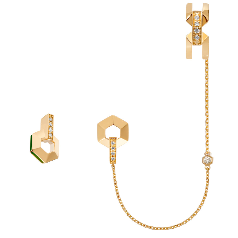 Small Earrings with Ear Cuff and Diamonds