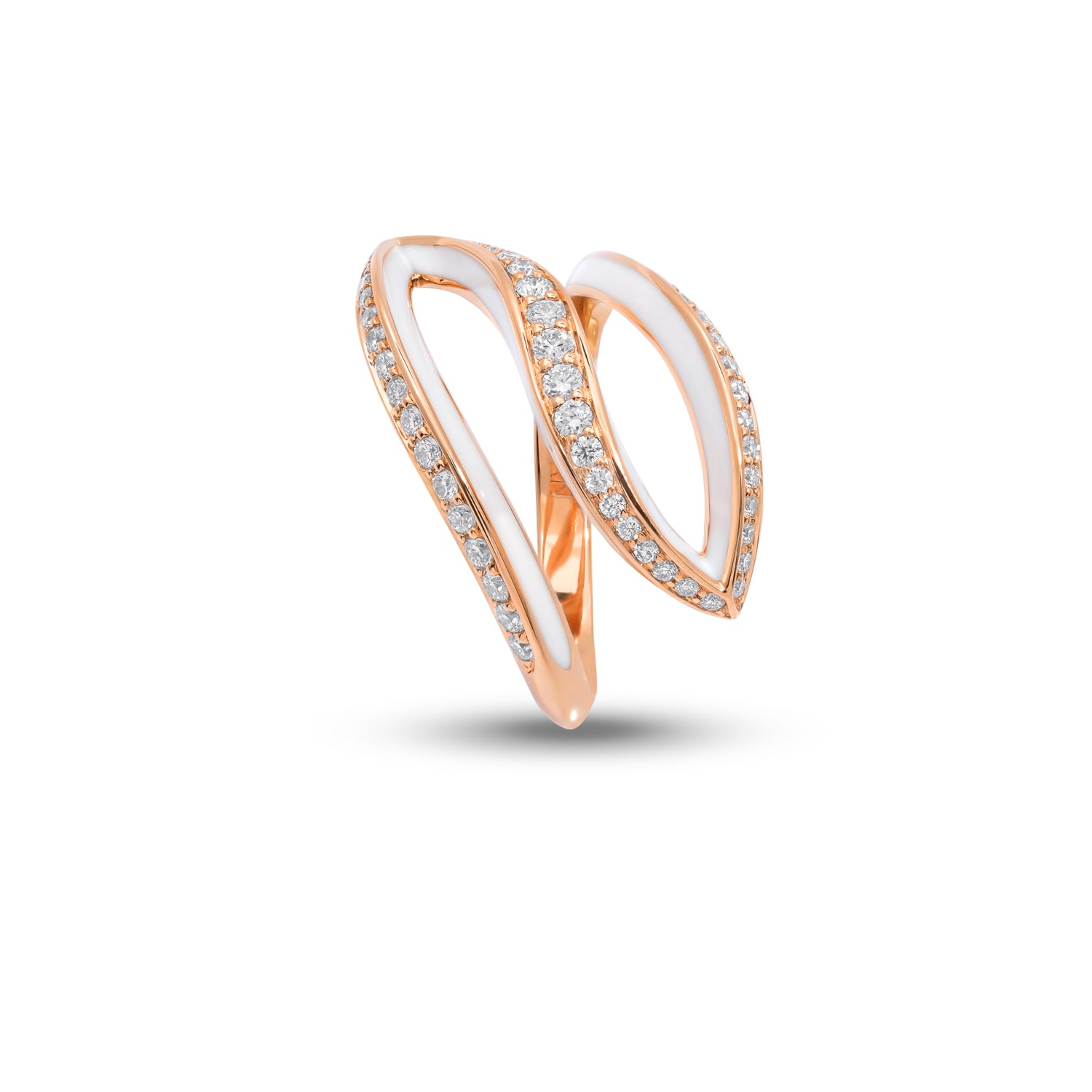 VIVA small Curved Ring with Diamond and White Enamel