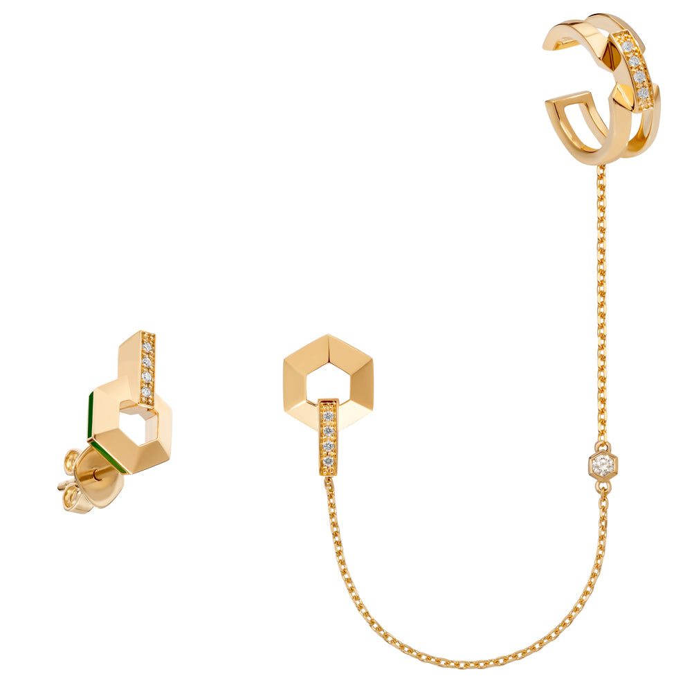 HONEY HONEY Small Earrings with Ear Cuff and Diamonds